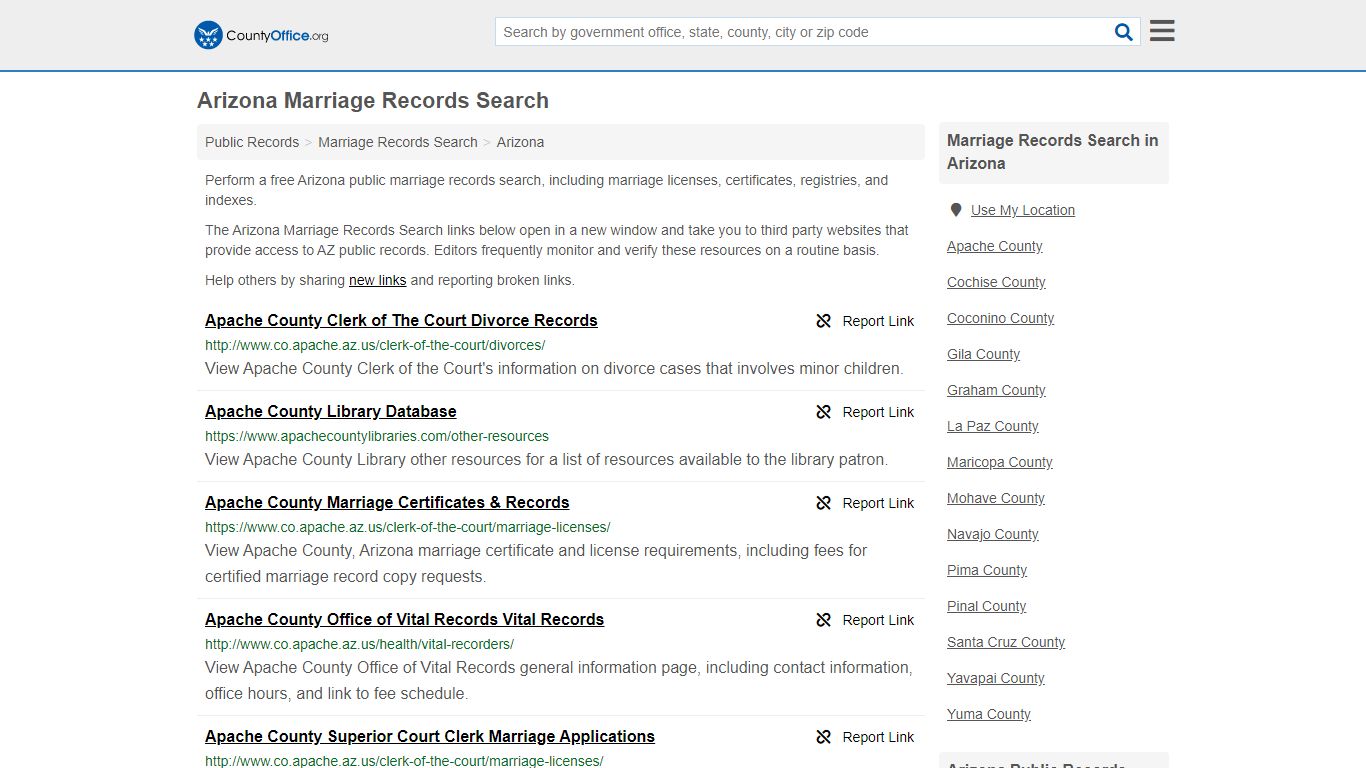 Arizona Marriage Records Search - County Office