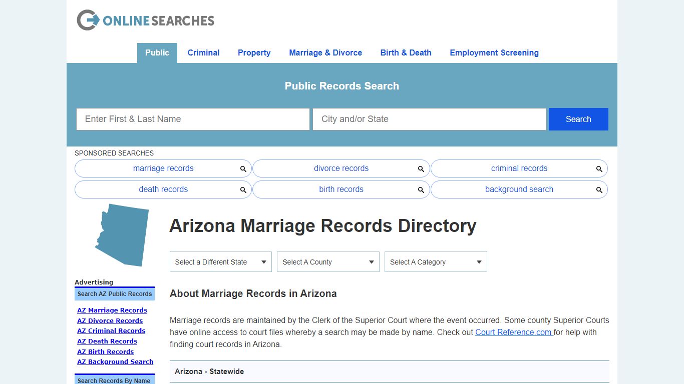 Arizona Marriage Records Search Directory - OnlineSearches.com